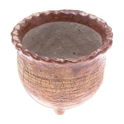 Alternate image for Handcrafted Crackled-Finish Earthy Brown Ceramic Flower Pot Earth Steps