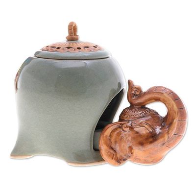 Alternate image for Crackled Elephant-Themed Green Ceramic Oil Warmer The Giants Green Palace