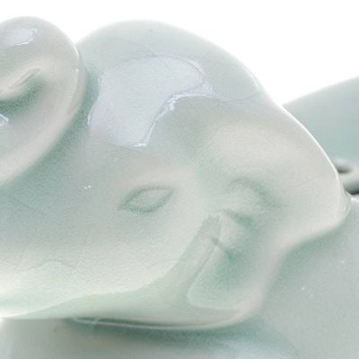 Alternate image for Handcrafted Celadon Ceramic Elephant Soap Dish in Green Elephant Clean