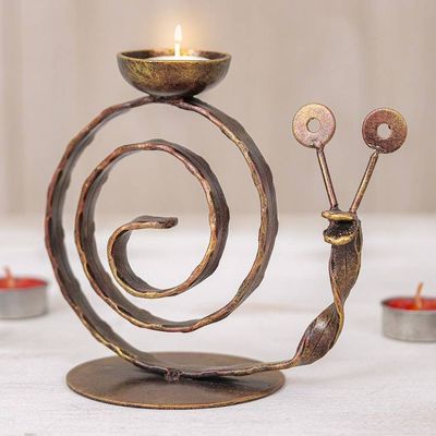 Alternate image for Handcrafted Iron Snail Tealight Holder in Copper Hue Happy Snail