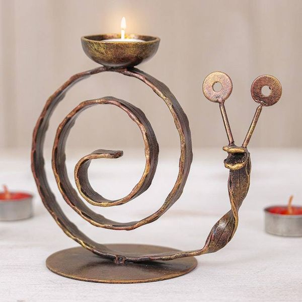Alternate image for Handcrafted Iron Snail Tealight Holder in Copper Hue Happy Snail