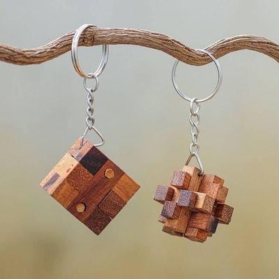 Alternate image for Wooden Puzzle Keyrings from Thailand Pair Nails and Squares
