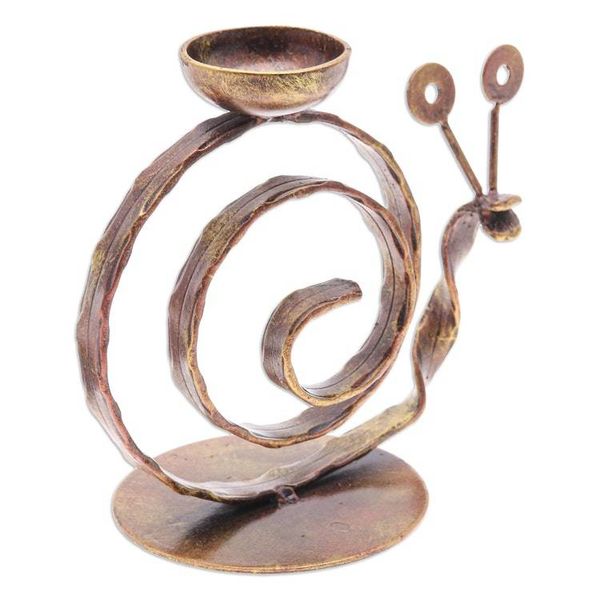 Alternate image for Handcrafted Iron Snail Tealight Holder in Copper Hue Happy Snail