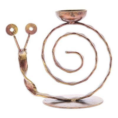 Alternate image for Handcrafted Iron Snail Tealight Holder in Copper Hue Happy Snail