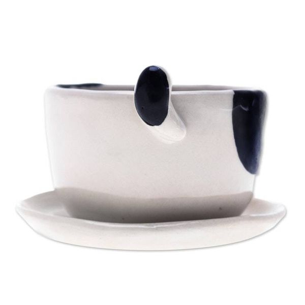Alternate image for Handcrafted Cat-Shaped Ceramic Mini Flower Pot with Saucer Kitty Magic