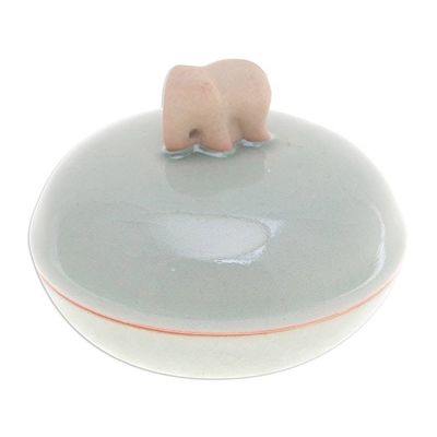 Alternate image for Thai Celadon Ceramic Elephant-Themed Jar with Lid in Green Elephant Allure