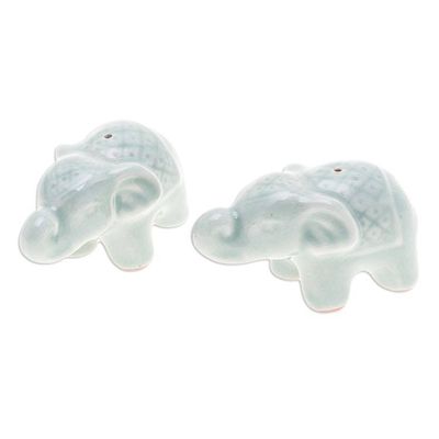 Alternate image for Set of 2 Green Elephant Celadon Ceramic Incense Holders Giants Green Aura