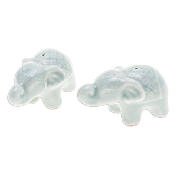 Alternate image for Set of 2 Green Elephant Celadon Ceramic Incense Holders Giants Green Aura
