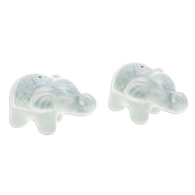 Alternate image for Set of 2 Green Elephant Celadon Ceramic Incense Holders Giants Green Aura