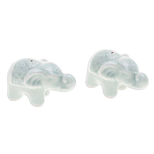 Alternate image for Set of 2 Green Elephant Celadon Ceramic Incense Holders Giants Green Aura