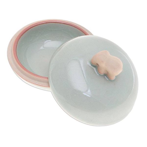 Alternate image for Thai Celadon Ceramic Elephant-Themed Jar with Lid in Green Elephant Allure
