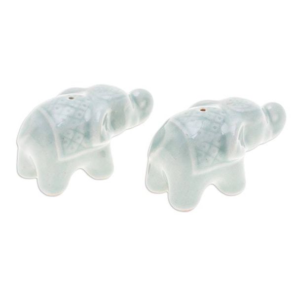 Alternate image for Set of 2 Green Elephant Celadon Ceramic Incense Holders Giants Green Aura
