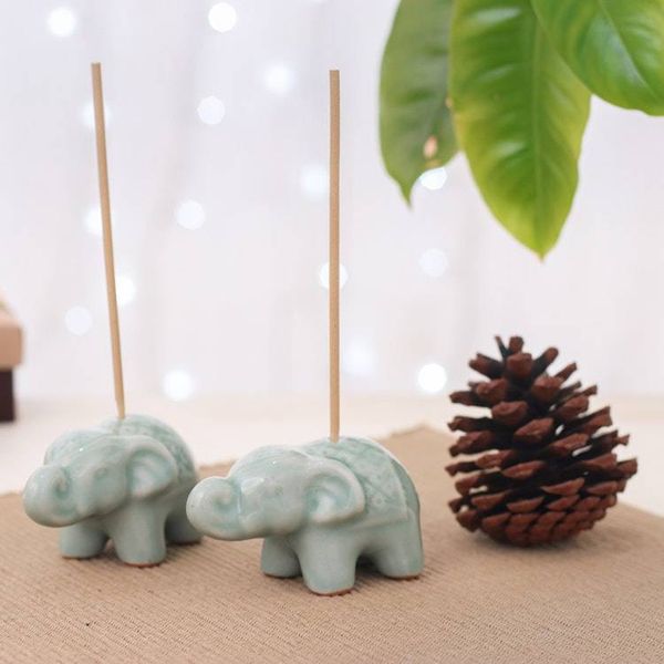 Alternate image for Set of 2 Green Elephant Celadon Ceramic Incense Holders Giants Green Aura