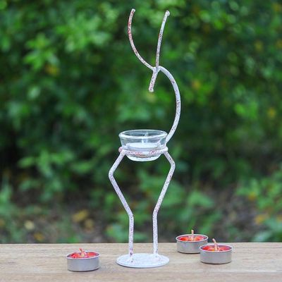 Alternate image for Iron Deer Tealight Holder in White and Red from Thailand Deer Splendor in Red