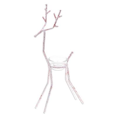 Alternate image for Handcrafted Iron Reindeer Tealight Holder in White and Red Winter Reindeer in Red