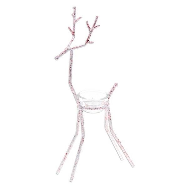 Alternate image for Handcrafted Iron Reindeer Tealight Holder in White and Red Winter Reindeer in Red