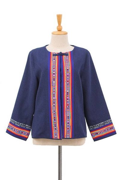 Alternate image for Hill Tribe-Inspired Navy Cotton and Hemp Blend Jacket Navy Heritage