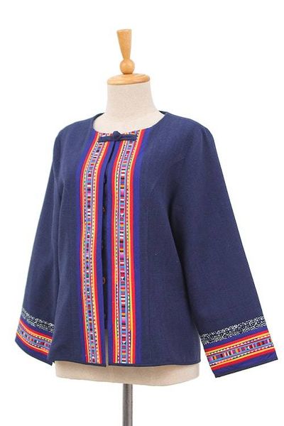 Alternate image for Hill Tribe-Inspired Navy Cotton and Hemp Blend Jacket Navy Heritage