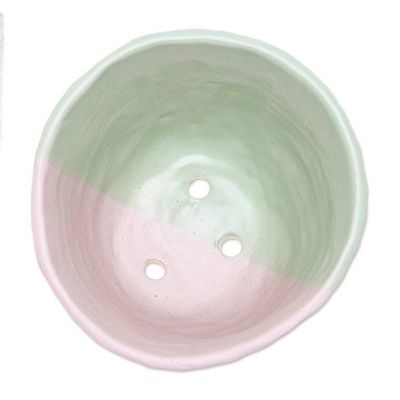 Alternate image for Handcrafted Leafy Ceramic Flower Pot in Green and Pink Tones Green Roots