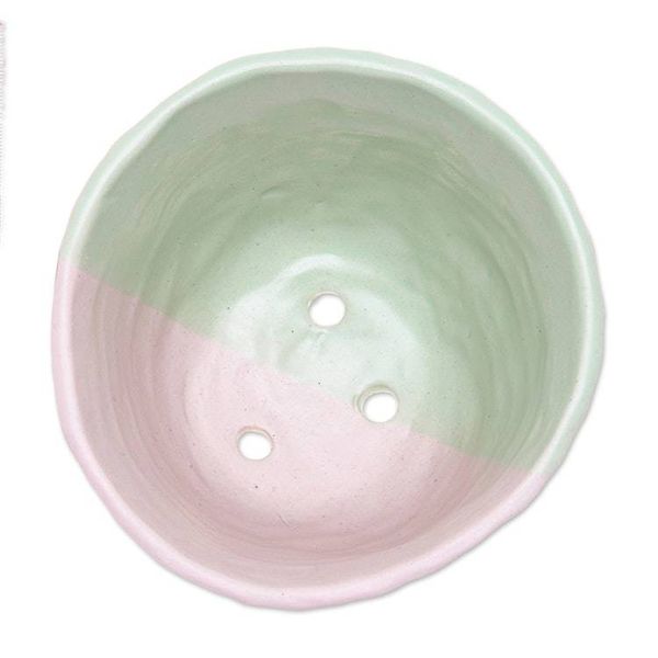 Alternate image for Handcrafted Leafy Ceramic Flower Pot in Green and Pink Tones Green Roots