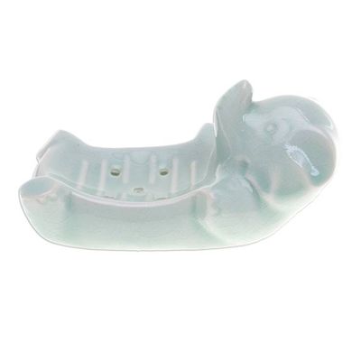Alternate image for Handcrafted Green Celadon Ceramic Elephant-Themed Soap Dish Elephant Wash