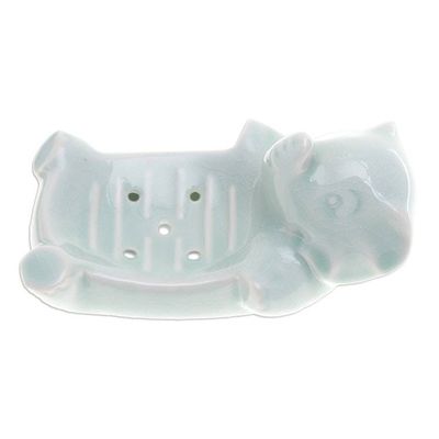 Alternate image for Handcrafted Green Celadon Ceramic Elephant-Themed Soap Dish Elephant Wash