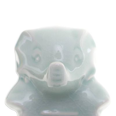 Alternate image for Handcrafted Green Celadon Ceramic Elephant-Themed Soap Dish Elephant Wash