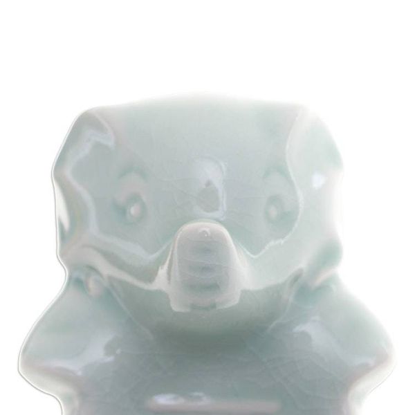 Alternate image for Handcrafted Green Celadon Ceramic Elephant-Themed Soap Dish Elephant Wash