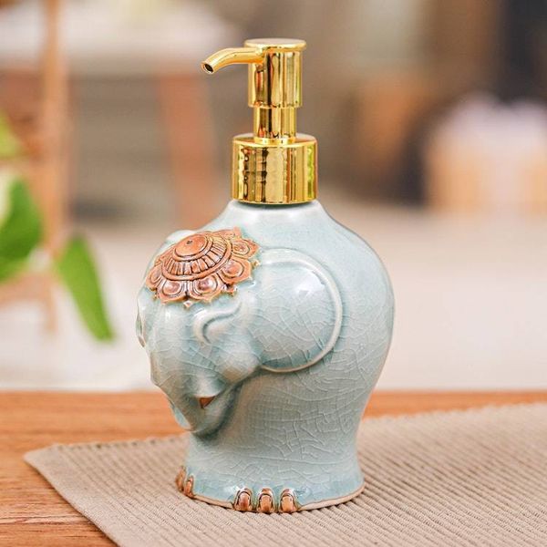 Alternate image for Crackled Celadon Ceramic Elephant Soap Dispenser in Green Misty Elephant