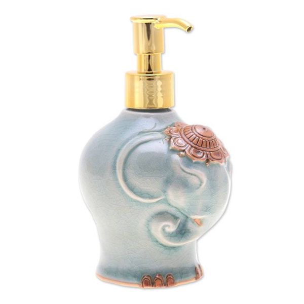Alternate image for Crackled Celadon Ceramic Elephant Soap Dispenser in Green Misty Elephant