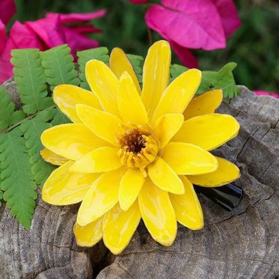 Alternate image for Handcrafted Natural Yellow Lotus Stainless Steel Hair Clip Harmonious Yellow