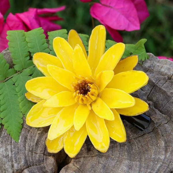 Alternate image for Handcrafted Natural Yellow Lotus Stainless Steel Hair Clip Harmonious Yellow