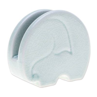 Alternate image for Crackled Light Green Celadon Ceramic Elephant Card Holder Homely Elephant