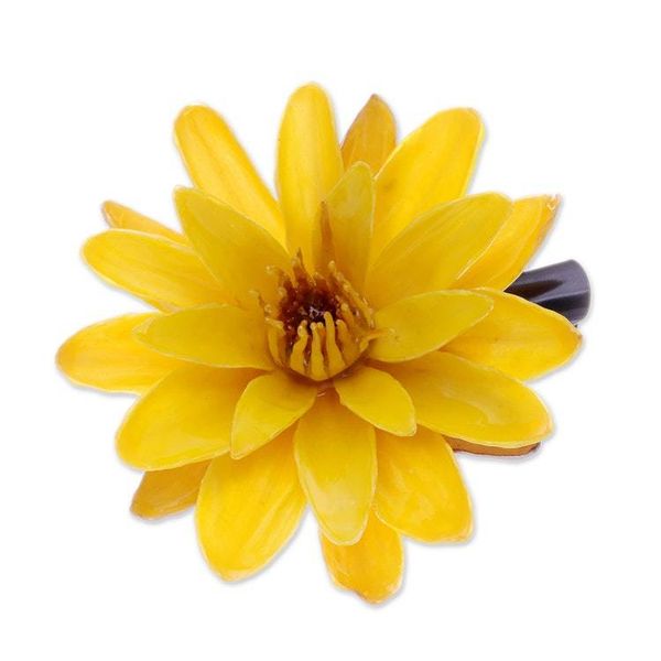 Alternate image for Handcrafted Natural Yellow Lotus Stainless Steel Hair Clip Harmonious Yellow