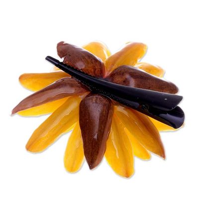 Alternate image for Handcrafted Natural Yellow Lotus Stainless Steel Hair Clip Harmonious Yellow
