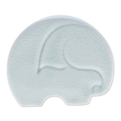 Alternate image for Crackled Light Green Celadon Ceramic Elephant Card Holder Homely Elephant