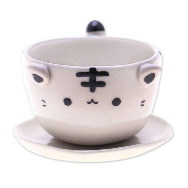 Alternate image for Thai-Made White Tiger Ceramic Flower Pot and Saucer Medium White Tiger Epoch