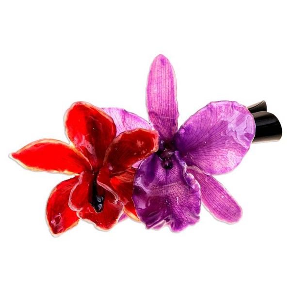 Alternate image for Resin-Coated Red and Purple Natural Cattleya Bloom Hair Clip Oneiric Cattleya