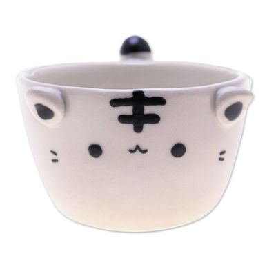 Alternate image for Thai-Made White Tiger Ceramic Flower Pot and Saucer Medium White Tiger Epoch