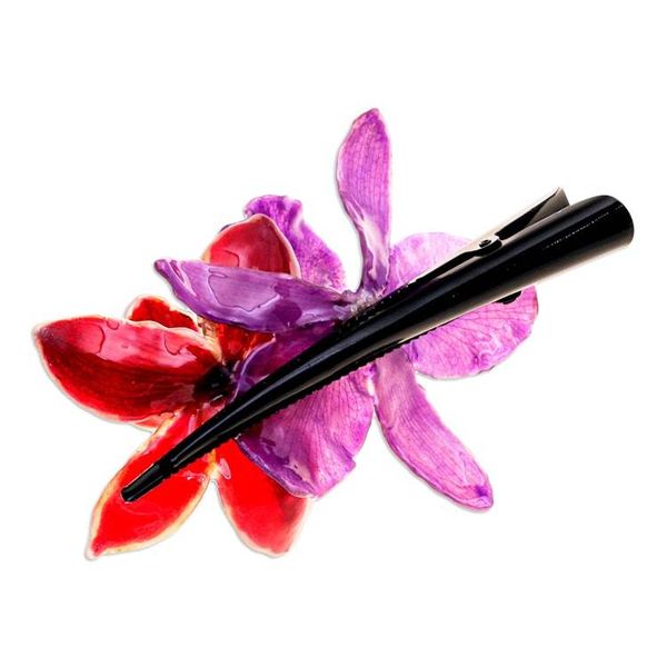 Alternate image for Resin-Coated Red and Purple Natural Cattleya Bloom Hair Clip Oneiric Cattleya