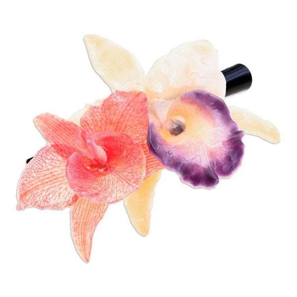 Alternate image for Thai-Made Ivory and Pink Natural Cattleya Flower Hair Clip Princess Cattleya