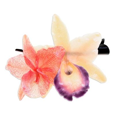 Alternate image for Thai-Made Ivory and Pink Natural Cattleya Flower Hair Clip Princess Cattleya