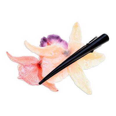 Alternate image for Thai-Made Ivory and Pink Natural Cattleya Flower Hair Clip Princess Cattleya