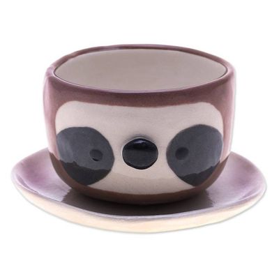 Alternate image for Glazed Handmade Sloth-Themed Ceramic Mini Flower Pot Small Sloth Spring