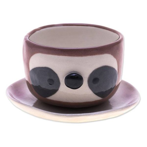 Alternate image for Glazed Handmade Sloth-Themed Ceramic Mini Flower Pot Small Sloth Spring