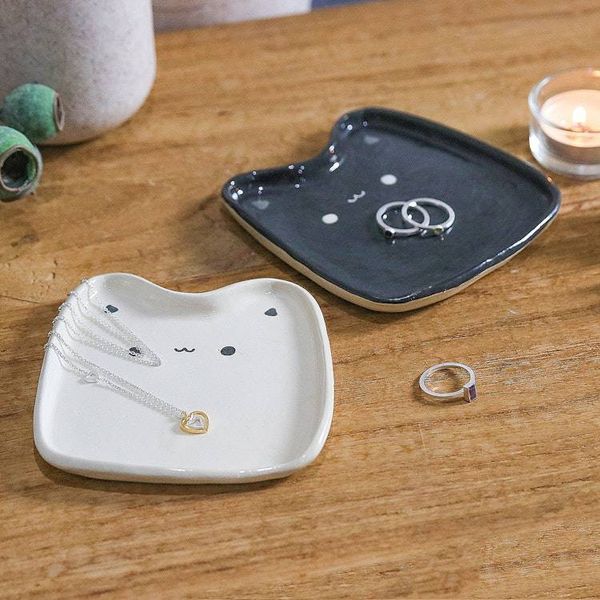 Alternate image for Set of 2 Cat-Shaped Black and White Ceramic Catchalls Black White Felines