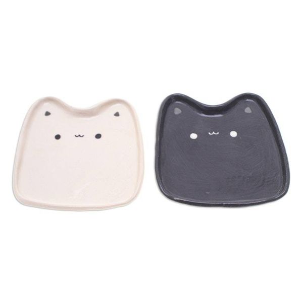 Alternate image for Set of 2 Cat-Shaped Black and White Ceramic Catchalls Black White Felines