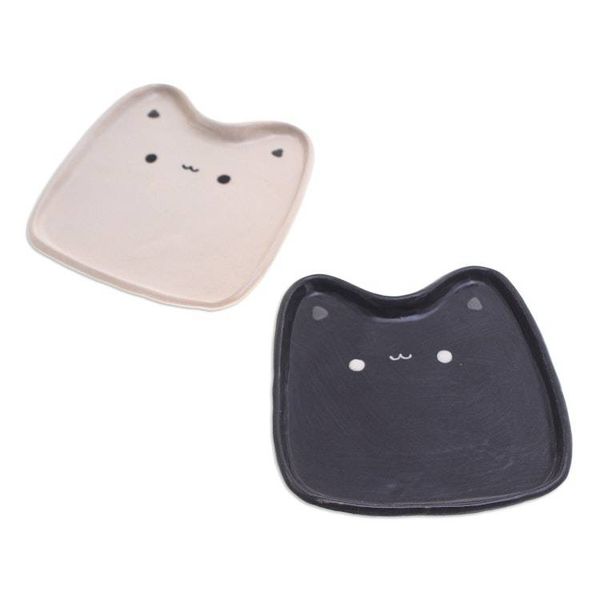 Alternate image for Set of 2 Cat-Shaped Black and White Ceramic Catchalls Black White Felines