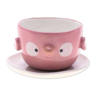 Alternate image for Pink Bird-Shaped Ceramic Mini Flower Pot and Saucer Small Pink Bird Spring