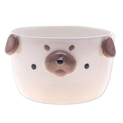 Alternate image for Glazed Pug Dog Ceramic Flower Pot and Saucer Extra Large Pug Nature